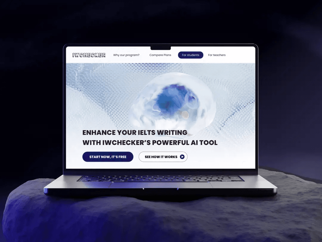 iWChecker AI writing platform shown on a laptop