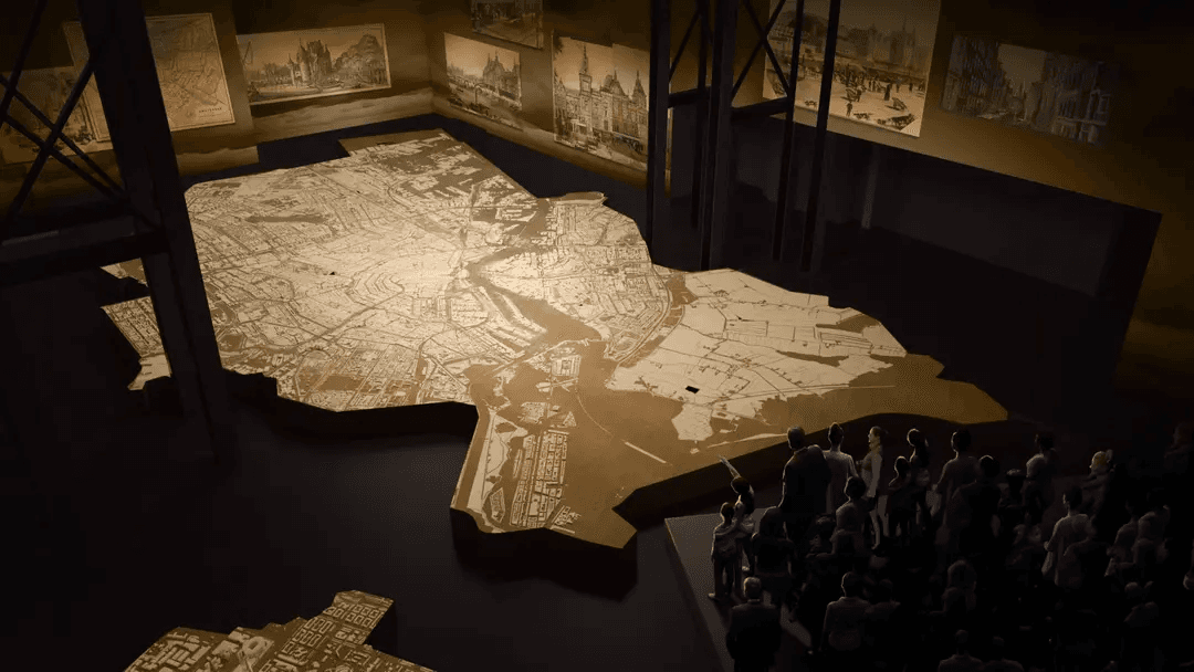 Amsterdam data storytelling installation with a projected city map